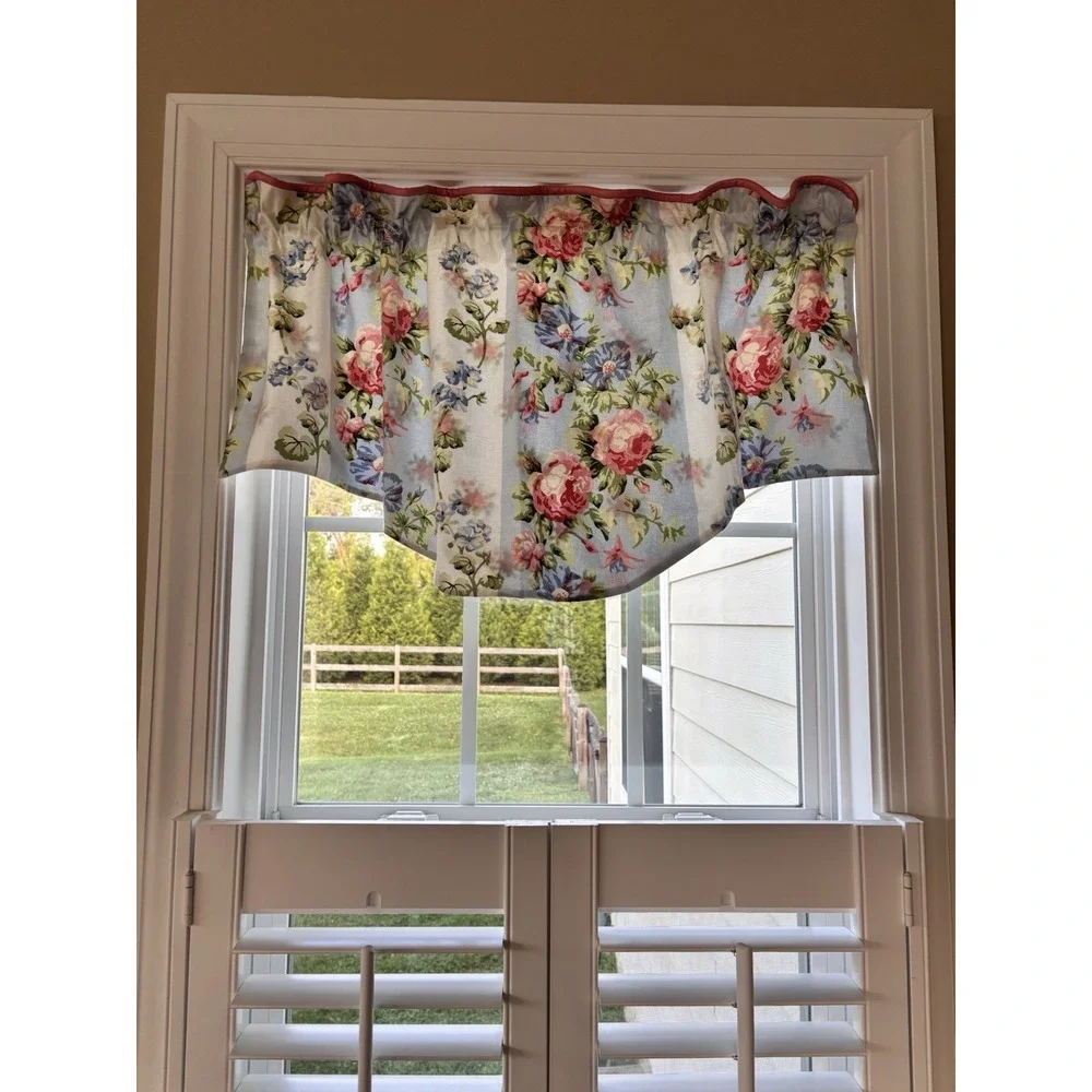 VTG 90s Cottagecore Laura Ashley Country Rose Blue Stripe 4 Custom Valances